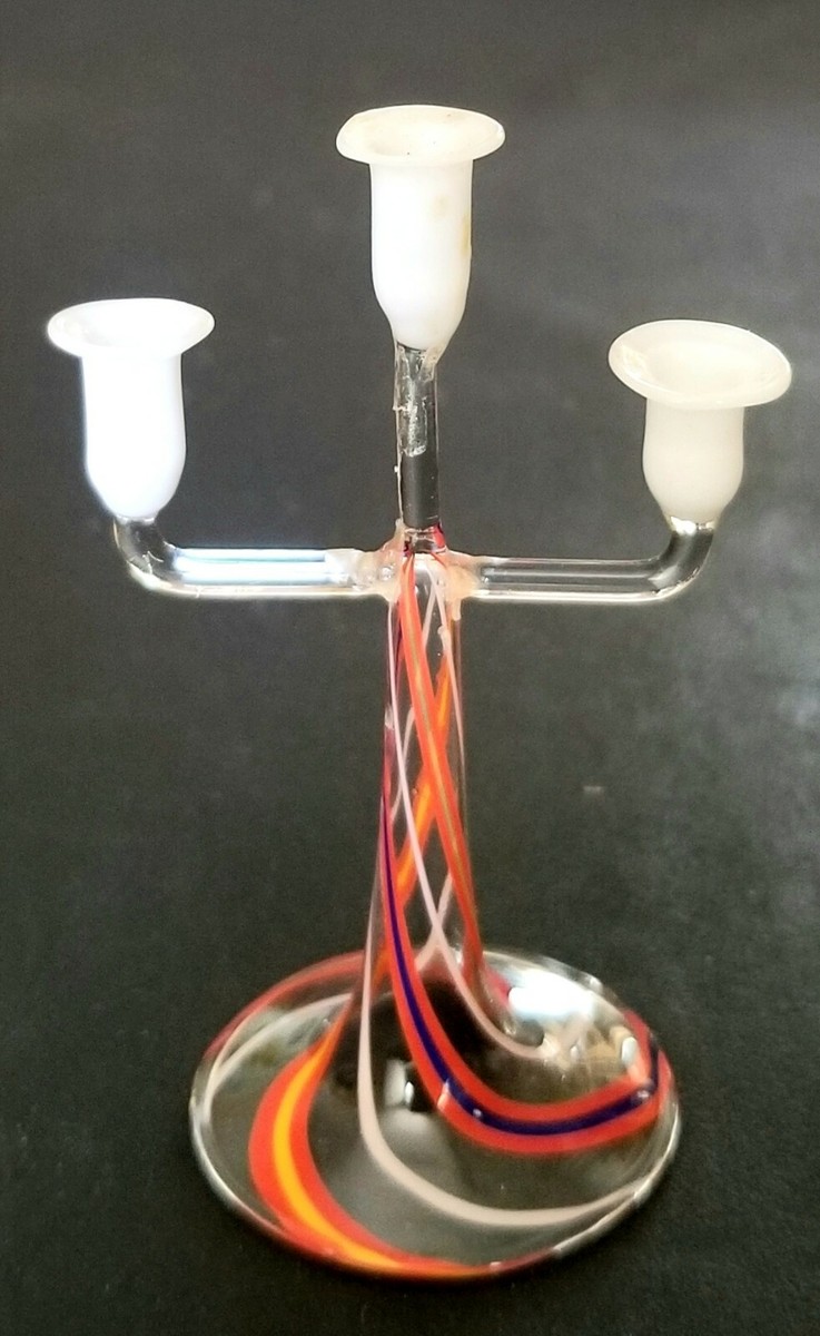 VINTAGE MURANO ART GLASS LATTICINO SWIRL CANDLEABRA W WHITE