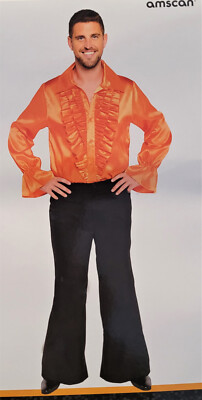 Herren Hemd Oberteil Kostüm  70's  Groovy  Hippy  Orange Flower Power Amscan