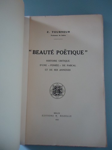"Beauté poëtique" - Histoire critique d'une "Pensée" de Pascal - Tourneur - 1933 - Picture 8 of 16