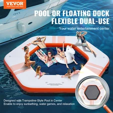 Inflatable Floating Dock, ø8.5FT Inflatable Dock Platform with ø5FT Trampoline