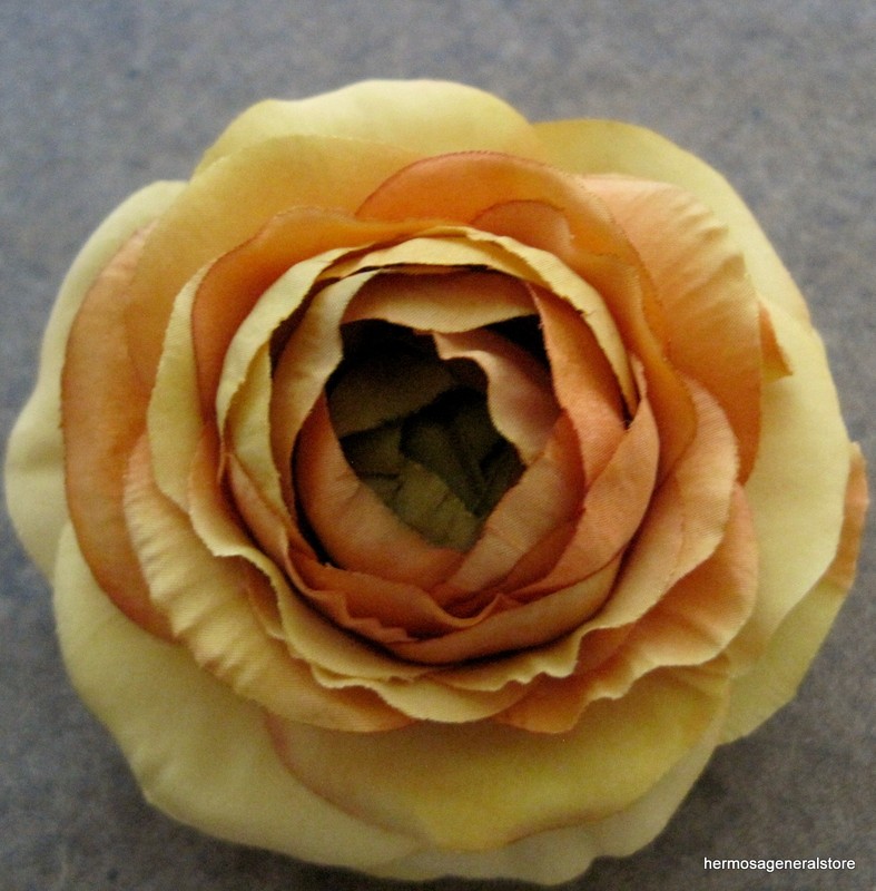 3 1/2" Orange-Yellow Ranunculus Silk Flower Brooch Pin,Bridal,Dance,Prom,Wedding