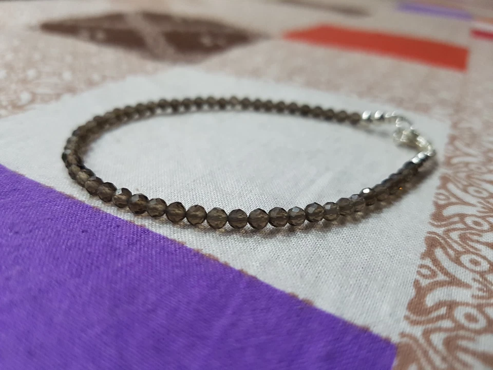 Smoky quartz semi precious gemstone 925 sterling silver bracelet jewelry gift g5 - Image 2 of 4