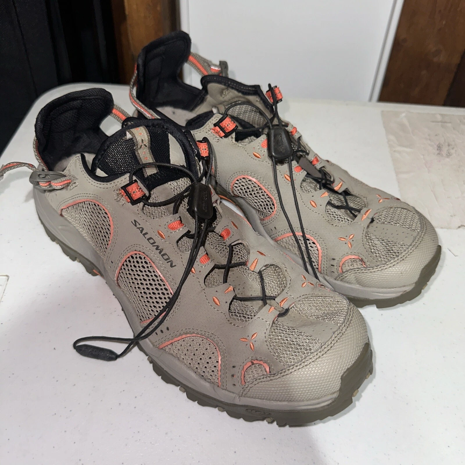 Scarpe sandali Salomon Techamphibian 3 rete sportiva a pizzo rapido grigio verde taglia 9 5