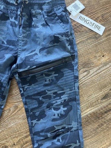 Ring of Fire Big Boys Mashout Slim-Fit Adjustable Moto Joggers Blue Camo 12 NWT - Picture 3 of 7