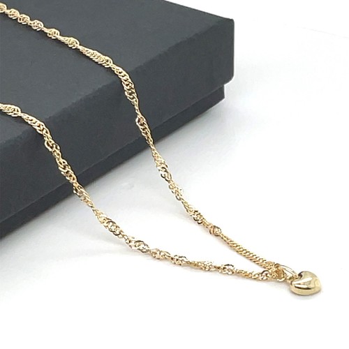 Herzförmiger Damen-Anhänger 9 kt Gelbgold 18 Zoll Singapurkette Halskette neu - Bild 2 von 7