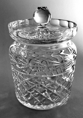 BISCUIT BARREL COOKIE JAR & LID WATERFORD CRYSTAL GLANDORE w/Laurel Top Mint VTG
