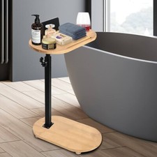 Yumkfoi Bamboo Bathtub Tray Table with Adjustable Height, Freestanding Bath C...
