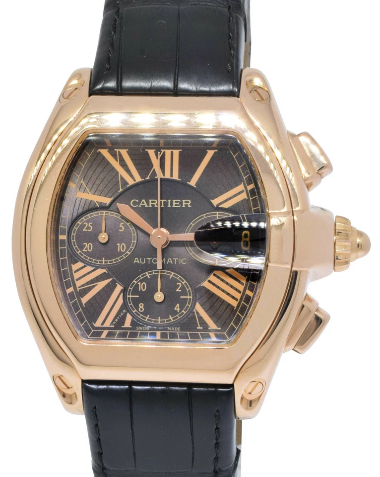 Reloj Cartier Roadster XL cronógrafo oro rosa 18k esfera marrón para hombre W62042Y5 2848