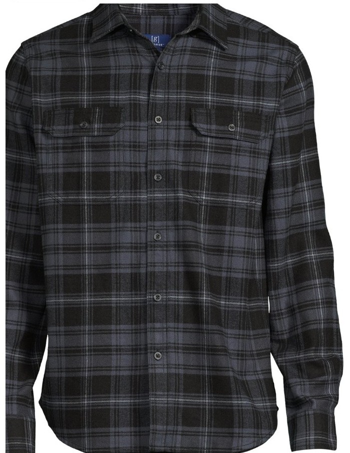 George Men Flannel plaid Shirts So Soft And Stratchy Black Soot