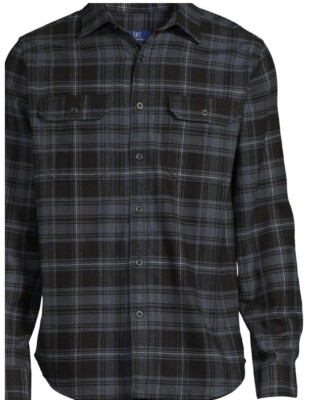 George Men Flannel plaid Shirts So Soft And Stratchy Black Soot