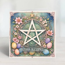 Enchanting Pagan-Inspired Ostara Blessings card in pastel colours