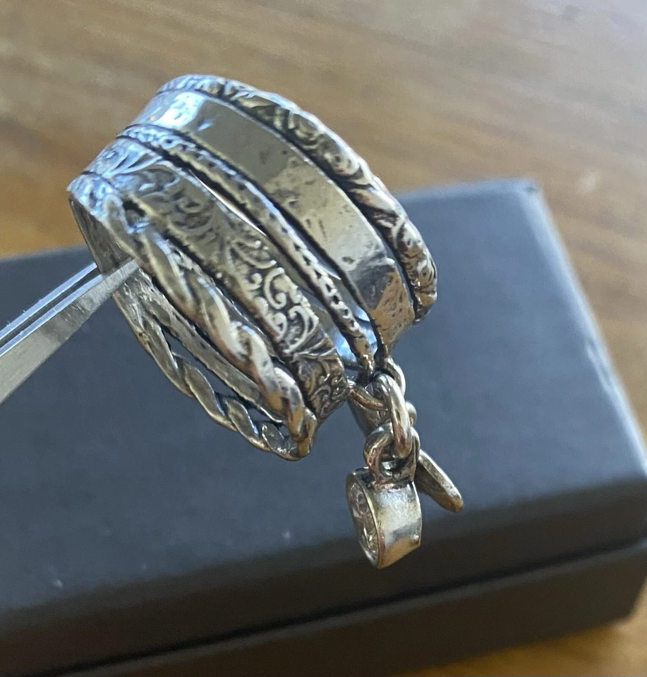 Israel Sterling Silver CZ & Heart Charm Wide Band Ring Size 8.25 - - Image 2 of 4