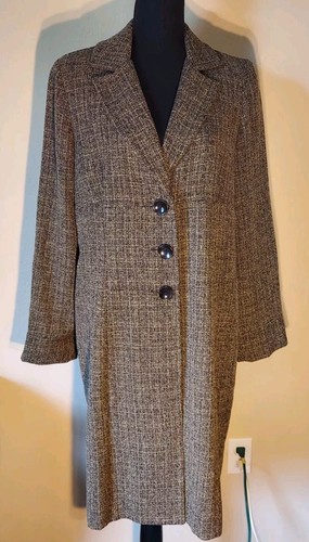 Womans Long Coat Jacket Vintage Danny & Nicole Size 14 Brown Black Cream Button - Picture 2 of 10