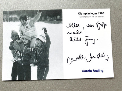 CAROLA ANDING Olympiasiegerin 1980 Skilanglauf signed Foto 9x15 Zitat RARITÄT