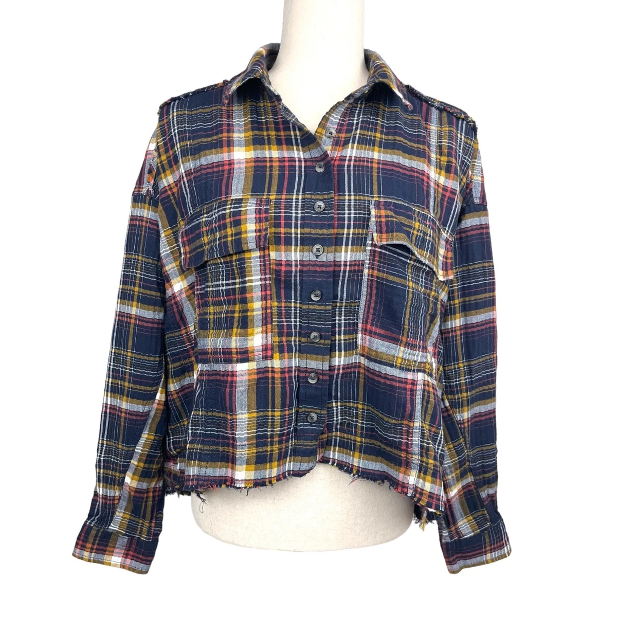 Cotton Blend Tartan Crop Shirt