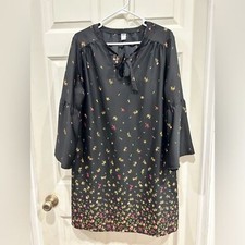 Old Navy Rose Print Dress Shift Mini Tied Neck Bell Sleeve Satin size Large