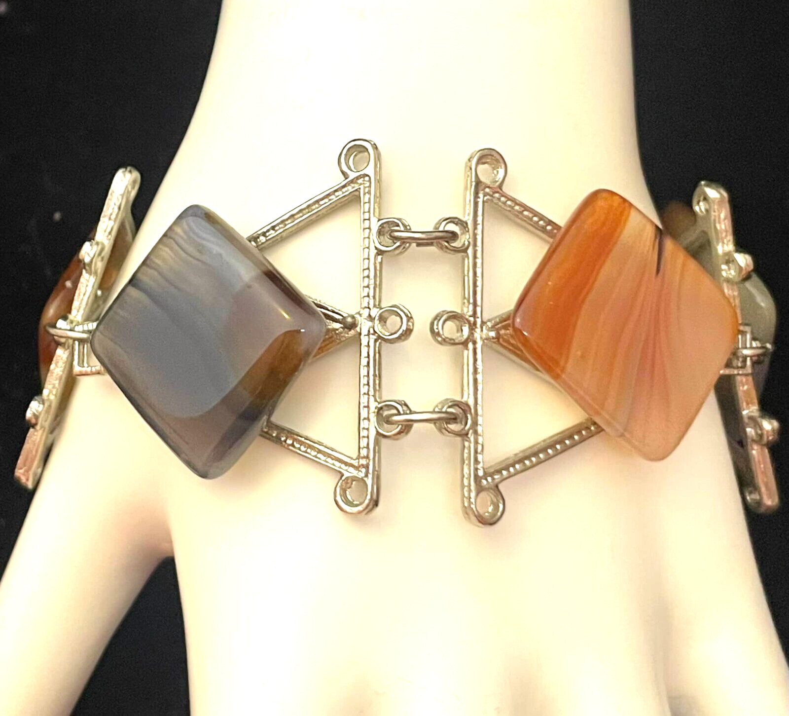 Polished Agate Rectangular Stones Bracelet Silver… - image 4