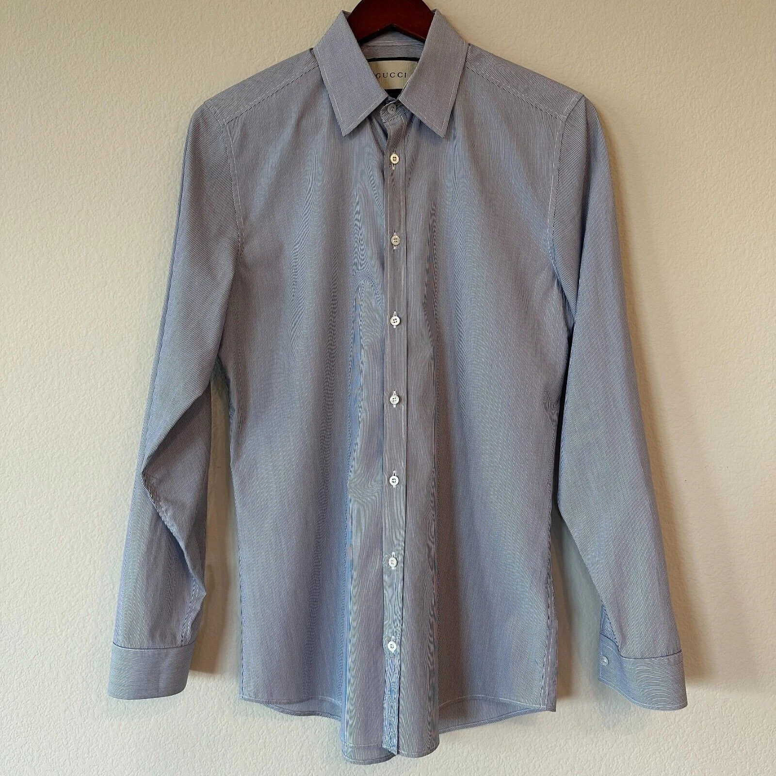 Chemise habillée homme Gucci rayures bleues et blanches Alessandro Michele taille 15US 38EU