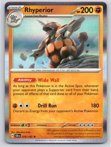 2024 POKEMON RHYPERIOR STELLAR CROWN 76/142 HOLO RARE NM A9716 FREE S&H