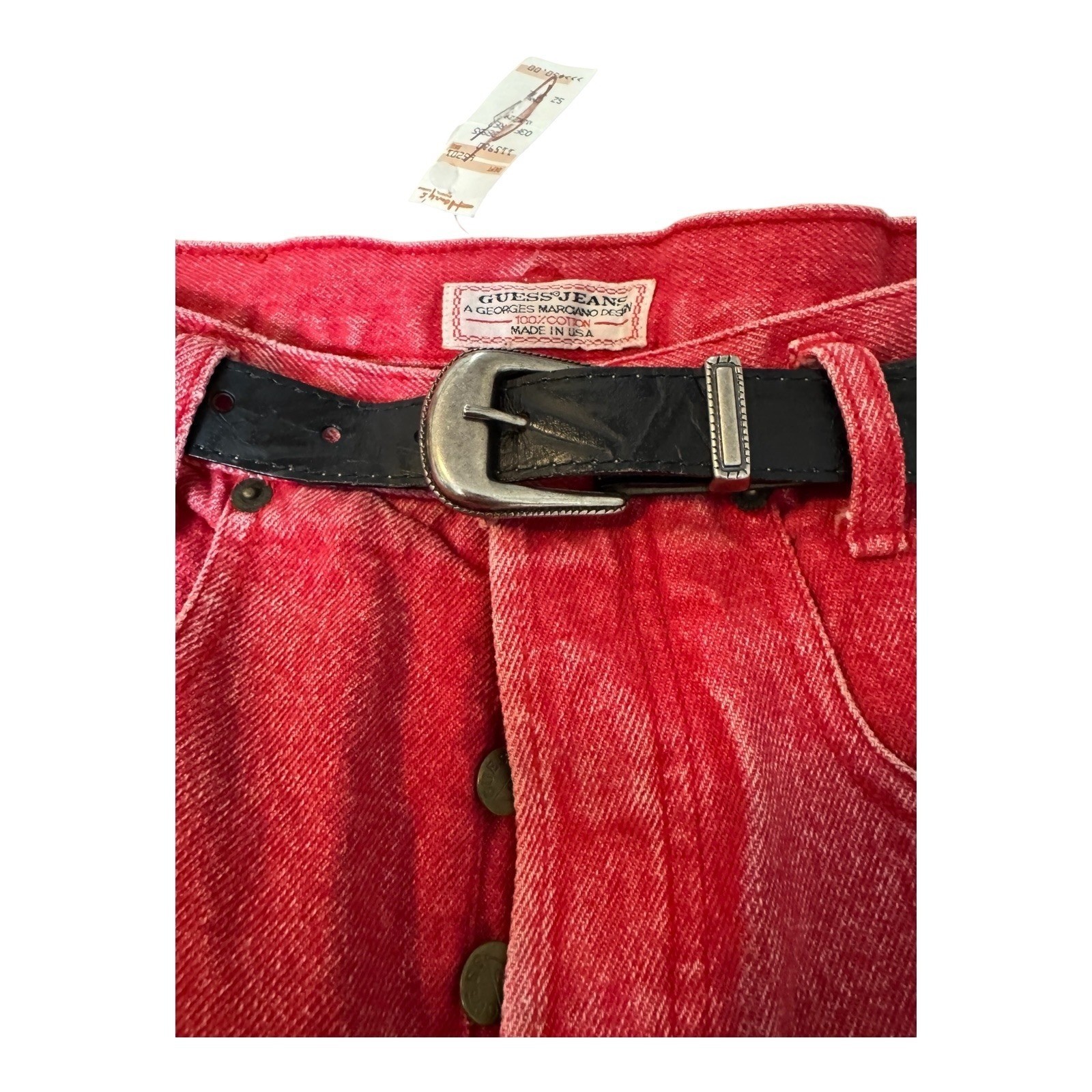 Vintage GUESS Jeans Red Acid Wash High Waist Shorts NWT George Marciano 1980 -1 image 3