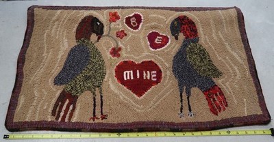 Hand Hooked Wool Rug Be Mine Valentine Birds Tara Darr Grace Ayres Folk 2022 A3