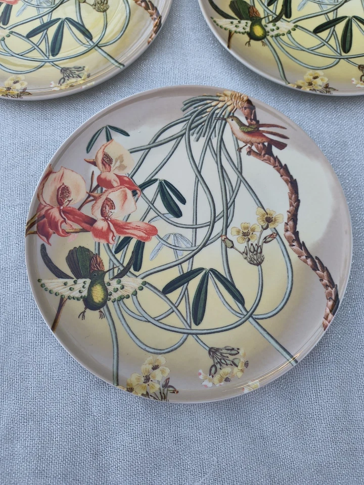 3 件套 Anthropologie 兰花植物珊瑚蜂鸟甜点盘 — 第 2/4 张图片