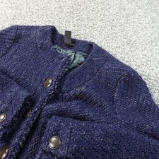 J Crew Blazer Womens 6 Petite Blue Tweed Crewneck Cardigan Button Wool Jacket