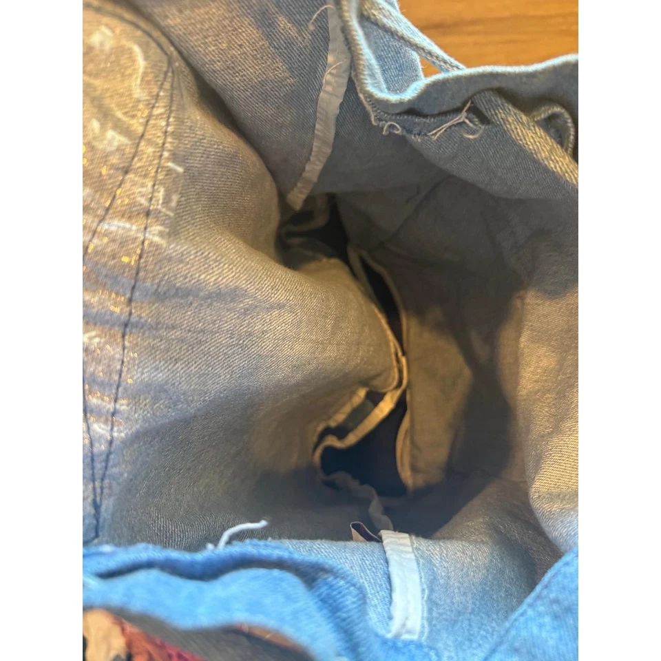 Mochila vaquera vintage Winnie The Pooh azul claro a cuadros con cordón detalles Foto 4 de 4