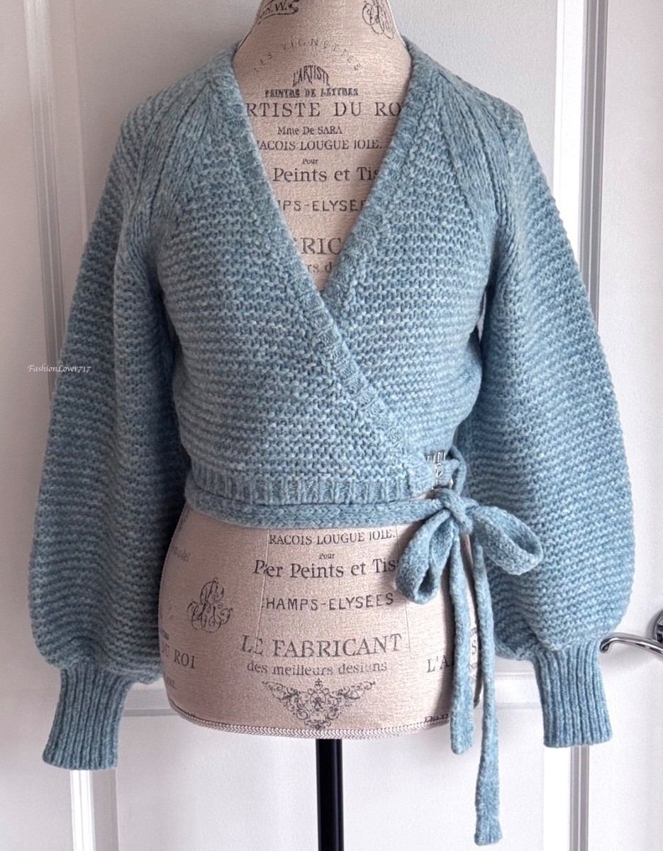20K CHANEL LIGHT BLUE CARDIGAN SWEATER WOOL ALPACA WRAP STYLE