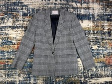 Vtg Pendleton Wool HoundsTooth Blazer Jacket Womens Sz 6 Plaid Black Ivory