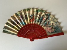 Large Vintage Spanish Dancers Wood/ Paper Folding Fan 19" Sgd J Pomentel 2 sided
