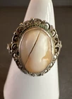 VTG Silver Carved Lady Cameo Oxidized Ring Size 7.25 ~ Cracked/Dirty AS IS