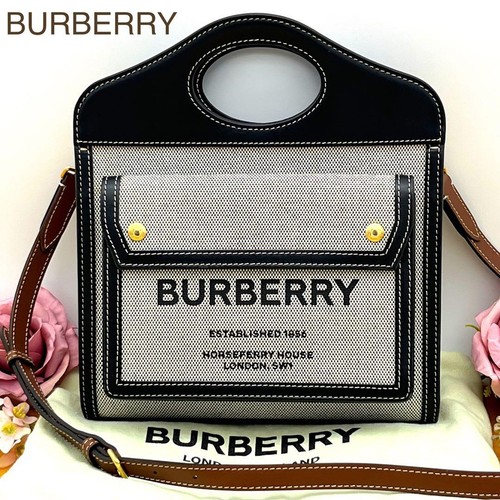 BURBERRY Mini Pocket Bag 2Way Canvas Leather Crossbody Auth