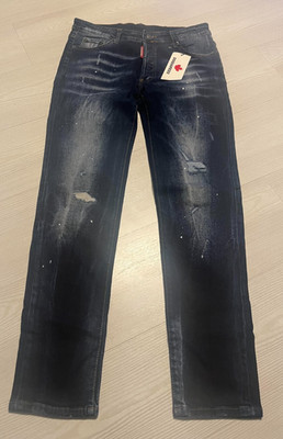 Dsquared2 Jeans Herren Größe 48/32 Blau Denim Stretch Distressed Dark Wash Slim Fit