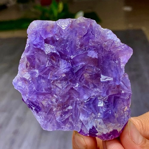 142G Natural Rare transparent  purple cubic fluorite crystal sample/China