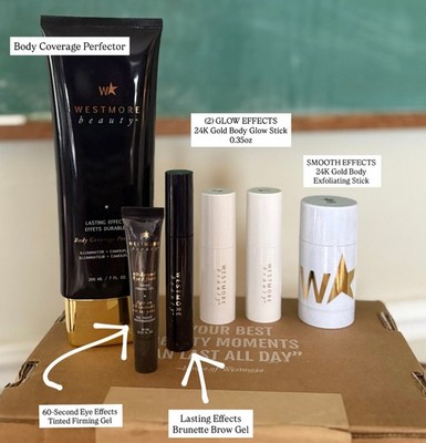 Westmore Beauty Set of 6 Items: Body Coverage Perfector, Glow Stick, Brow Gel