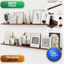 RICHFOCUS 55 inch Picture Ledge Shelf Set of 2 Walnut Floating Shelves