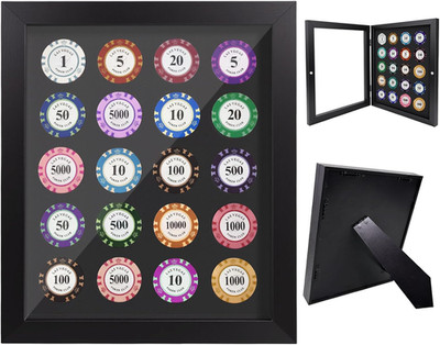 Poker Chip Display Case Frame for 20 Chips,Front-Opening Display Case,Wall-Mount