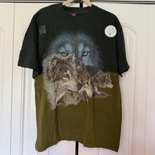 New VTG Ombre Wolves Wolf Head Graphic T-Shirt 90s 2000s Y2K NOS Adult L Gardner