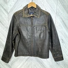Vintage Y2K Gap Leather Trucker Jacket Men Small Brown Distressed Rugged Utility