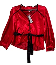 NWT Nicole Miller Collection Ruby Red Satin Wrap Style Top Size XL NWT