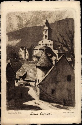 Künstler Ak Orcival Puy de Dôme, Stadtpartie - 2927196