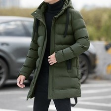 Men's Long Jacket Winter Warm Puffer Bubble Hooded Coat Quilted Padded Outwear