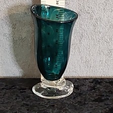 Hand Blown Art Glass Vase Teal Green Clear Swirl Signed Pedestal Bud Vase