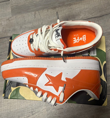 A Bathing Ape BAPE STA Men s Orange/White Low Top Lace-Up Athletic Sneakers