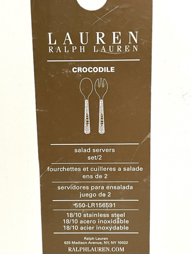 Ralph Lauren Salad Server Crocodile 2 Piece Spoon Fork 12” Traditional LRL New B - Picture 6 of 7