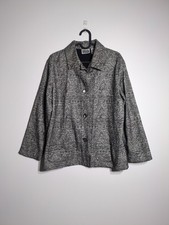 Chicos Design Silk Jacket 1 Medium Grey Embroidery Button Front Blend