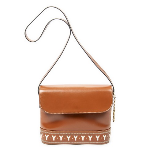 YVES Saint Laurent Flap Crossbody Bag Brown Cutout Y Leather Shoulder Bag