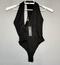 Lulus Bodysuit Plunge Top Womens Small Black Thong Soft Stretches Sleeveless New