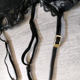 BNWOT Vintage Ann Summers Femme Fatale Black PVC & Sheer Lace Corset Size 34C